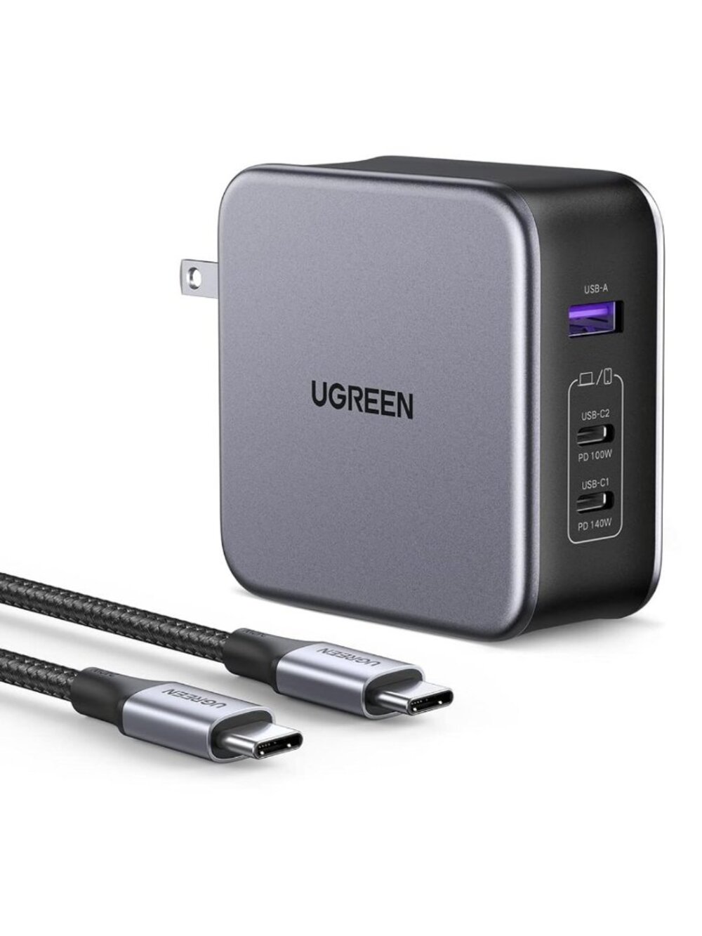 140W GaN USB-C Laptop Charger, 3-Port PD Fast Charging Station, Compact